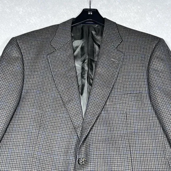 Burberry London Blazer 44R Gray Plaid Kensington 100% Wool Suit Two Buttons